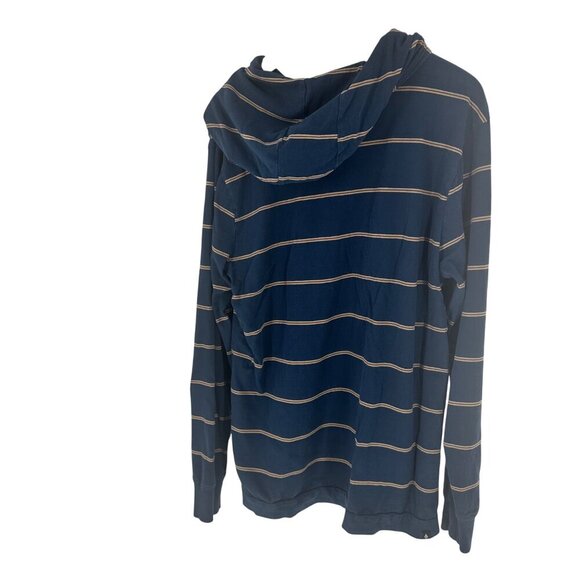 Volcom Mens Navy Striped Hooded Long Sleeve Shirt With Kangaroo Pocket Size L - Picture 4 of 6